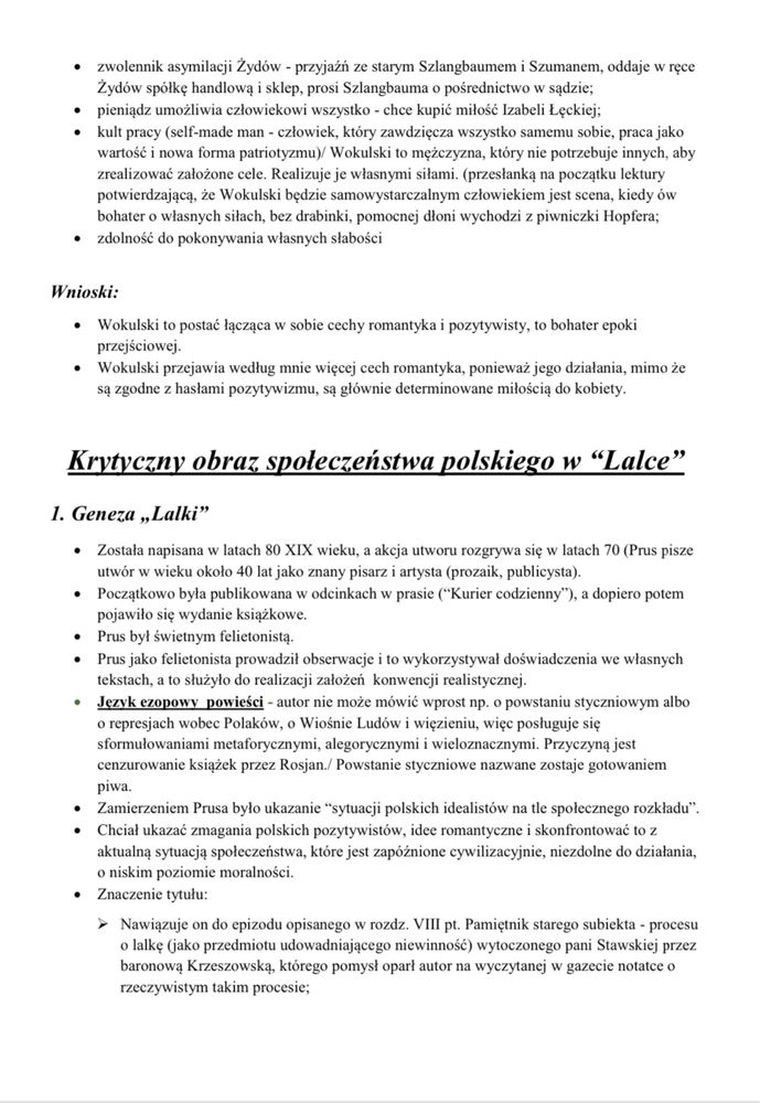 „Lalka” Bolesława Prusa - opracowanie, notatki
