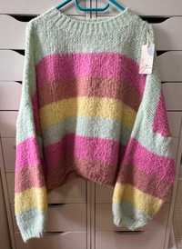 sweter oversize paski pastelowy