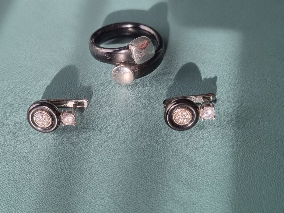 Сережки та перстень кераміка та срібло 925 проби, Італія