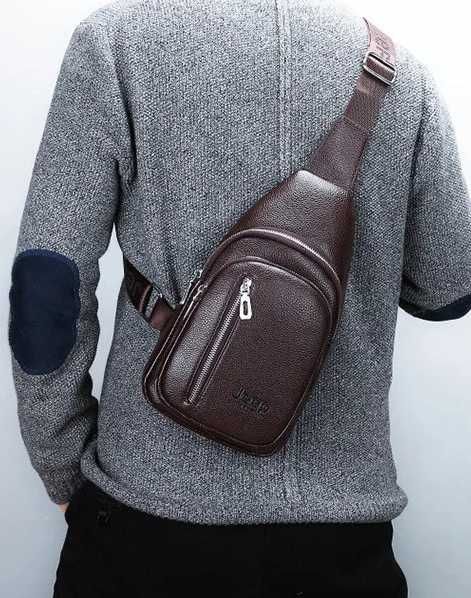 Чоловіча кожаная сумка бананка мужская барсетка  на груди Jeep