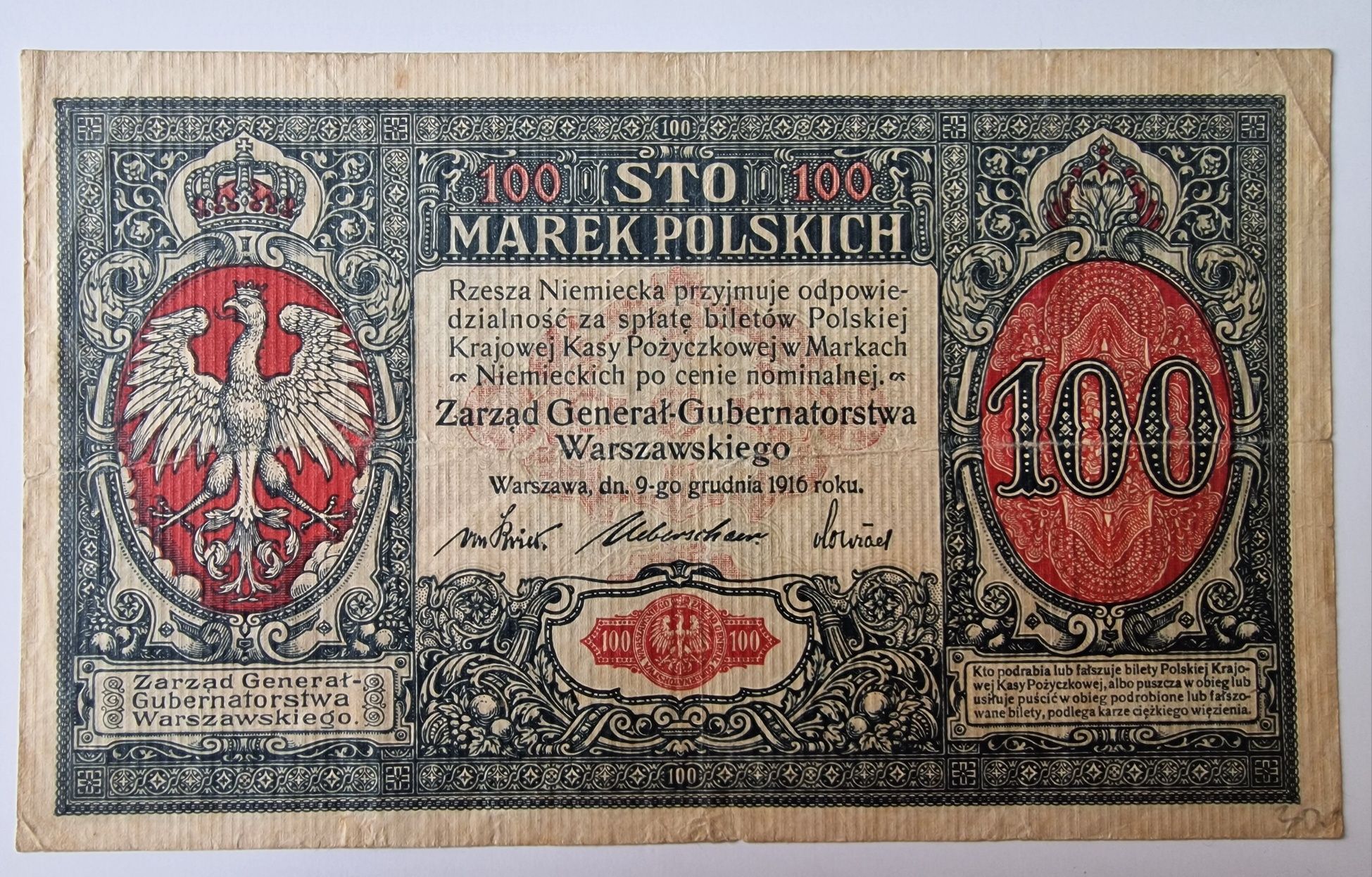 100 marek 1916 roku w stanie 3 prążki