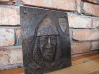 Płaskorzeźba na drewnie Viking  Vintage