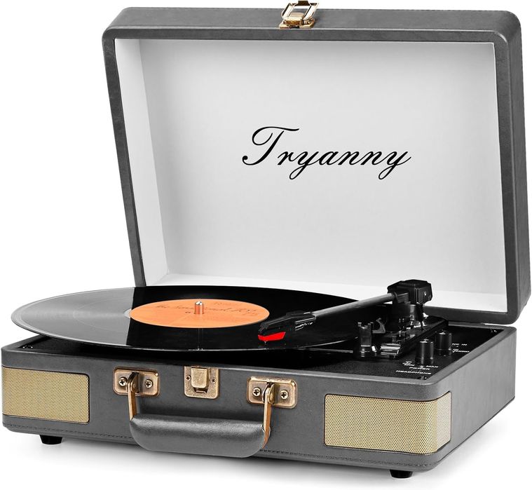 Gramofon Trynnay r610GR-kolor obudowy szary retro-3 prędkości obrotu