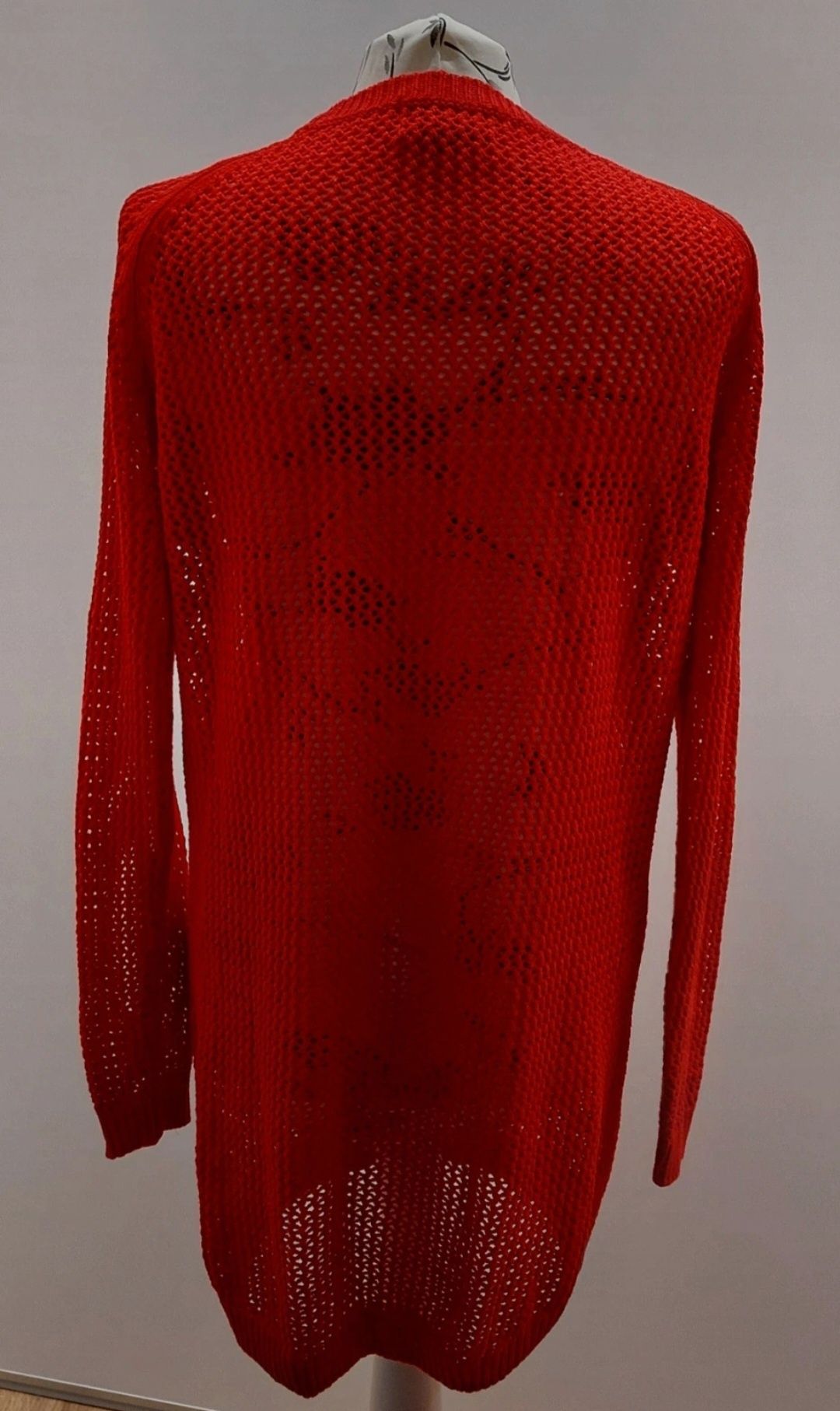 Sweter długi ażurowy piękny czerwony 100% bawelna Lee Cooper rozmiar M