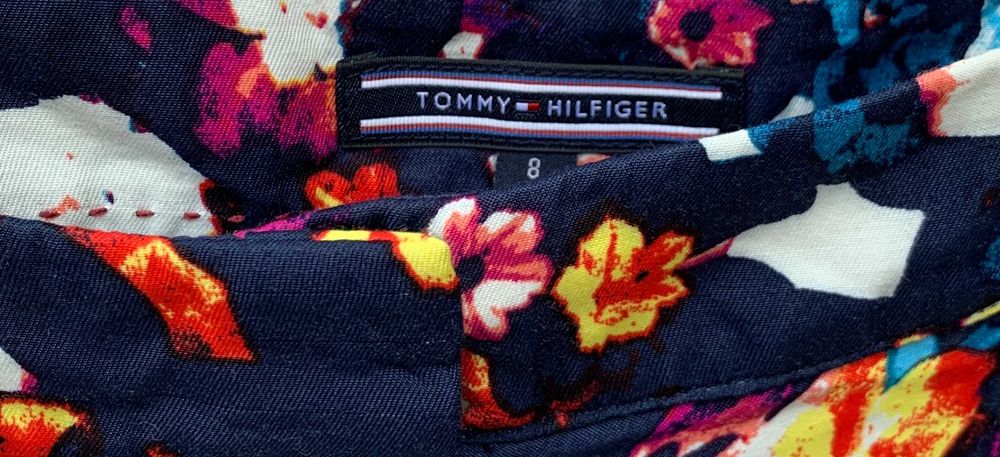 Spodnie S 36 Granatowe Tommy Hilfiger Kwiaty Chinosy