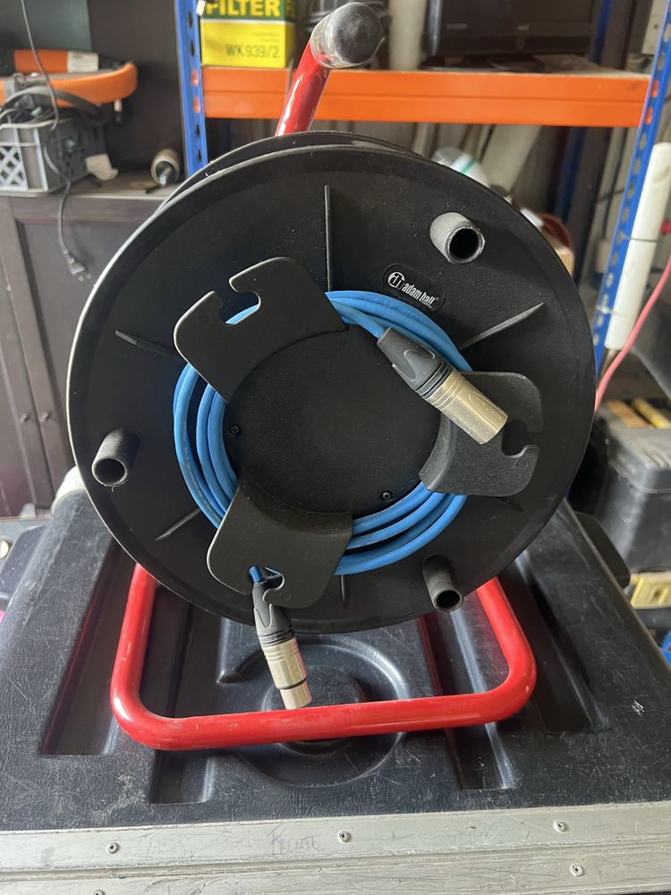Cabo XLR 3 pinos azul 50 metros com enrrolador