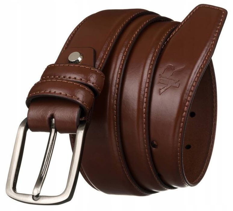 Szeroki, skórzany pasek męski z tradycyjną klamrą - Rovicky 105