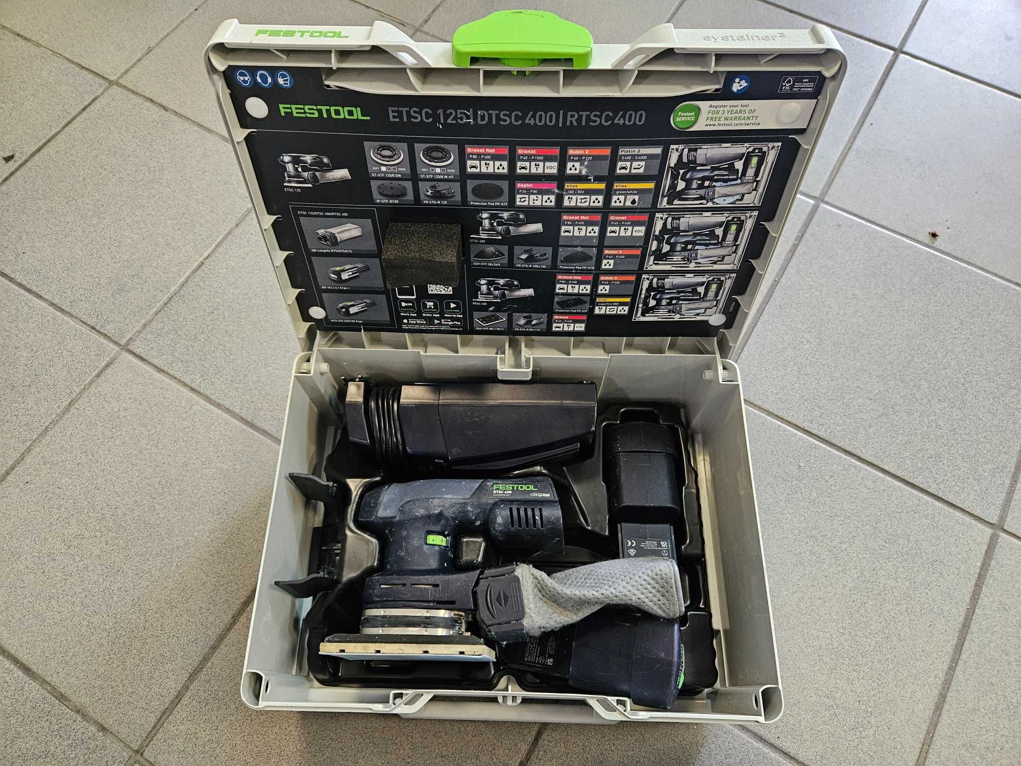 Akumulatorowa Szlifierka Oscylacyjna FESTOOL RTSC 400 + 2 Aku + Ład