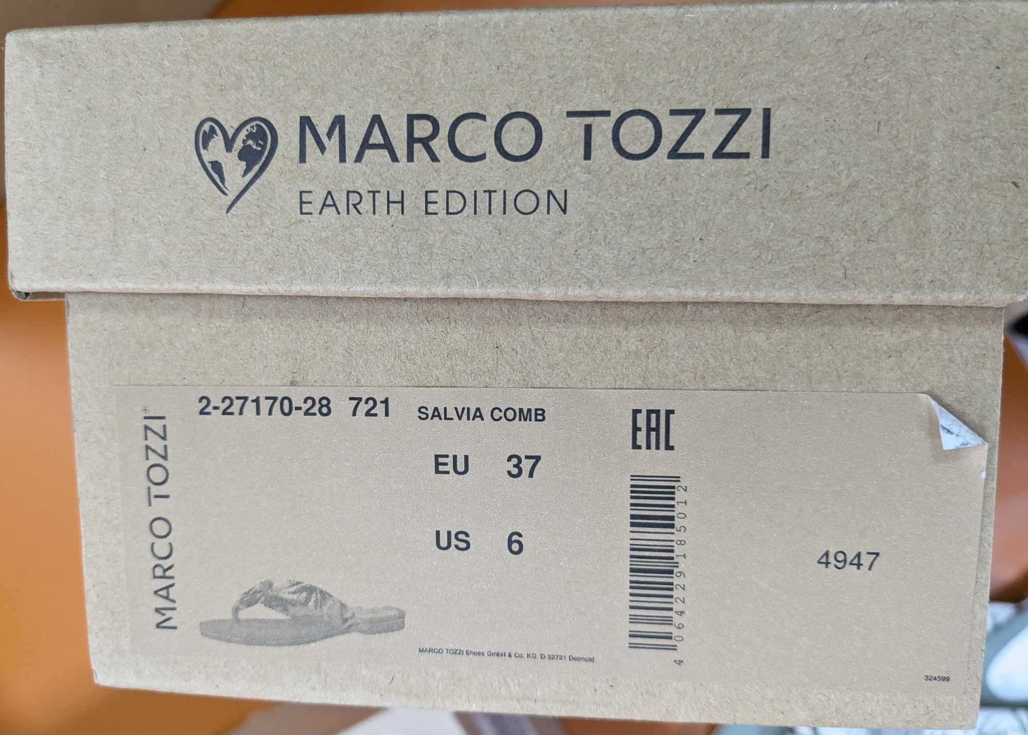 Japonki Marco Tozzi Earth Edition Salvia Comb kolor szałwiowy rozm. 37