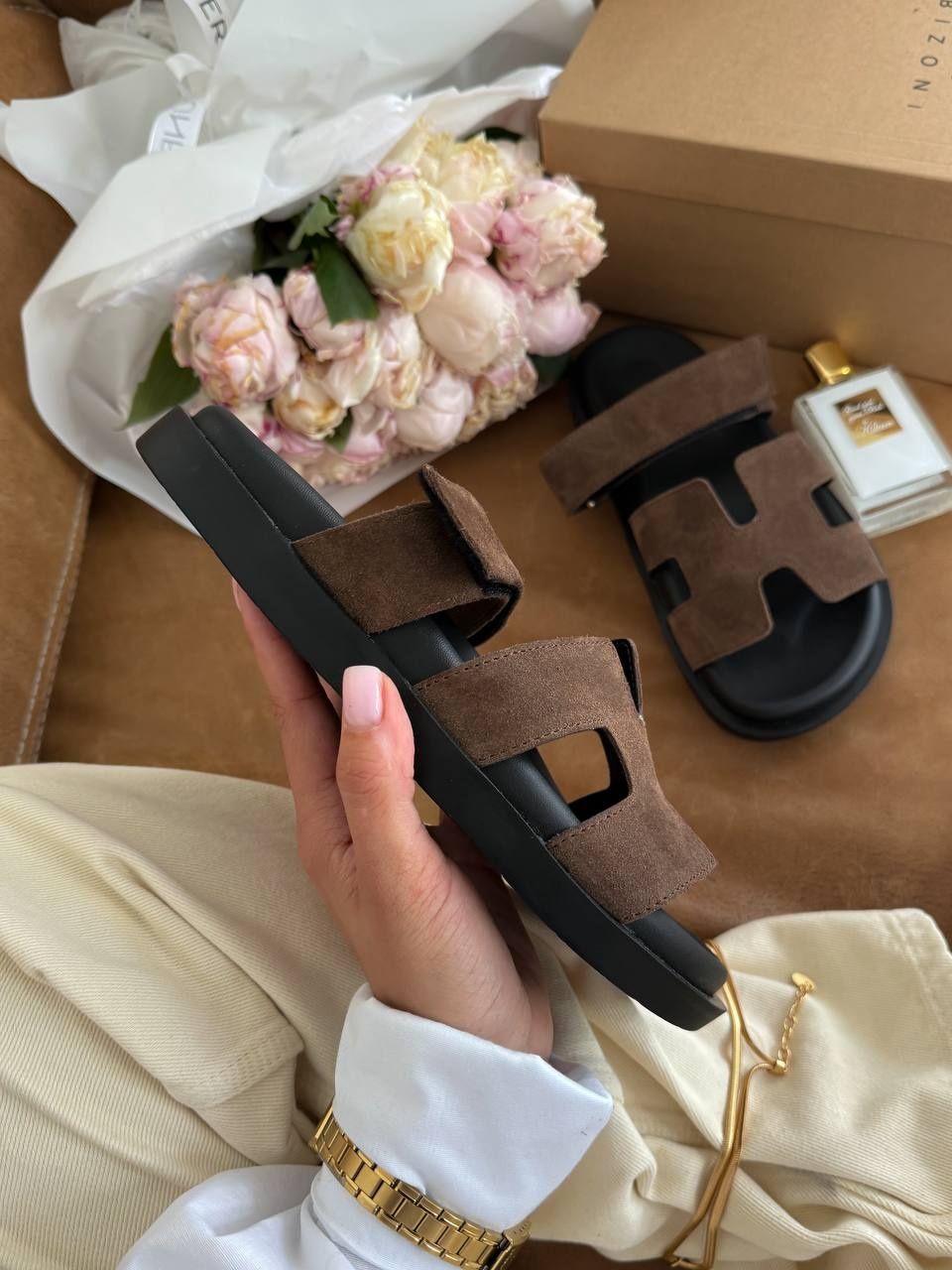 р36-41 Шльопанці у стилі Hermes Chypre Sandals Brown