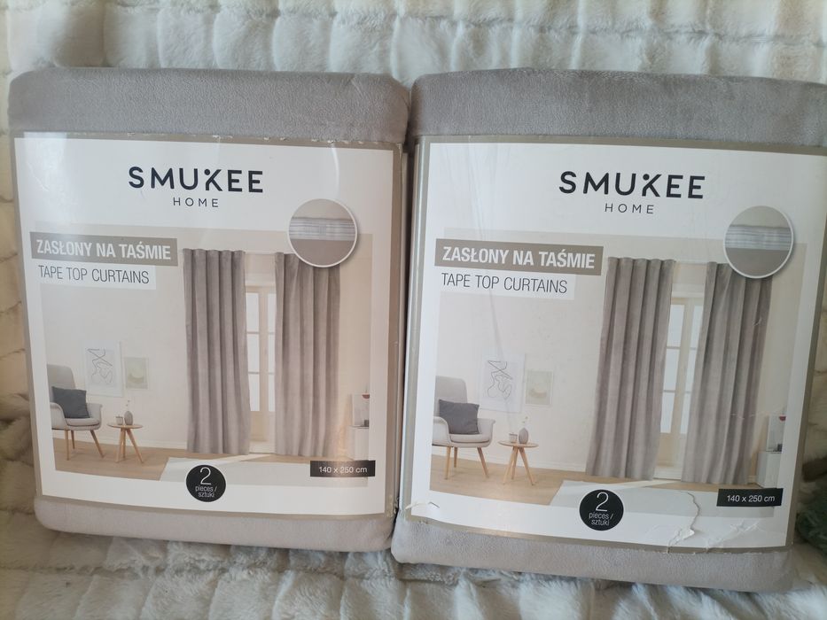Zasłony welurowe 4szt SMUKEE 4x zasłona beżowa na taśmie
