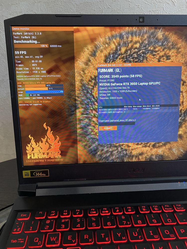 Ігровий Acer Nitro 5 i5-11/ RTX3050/ 144Hz/ IPS/ SSD гарний стан
