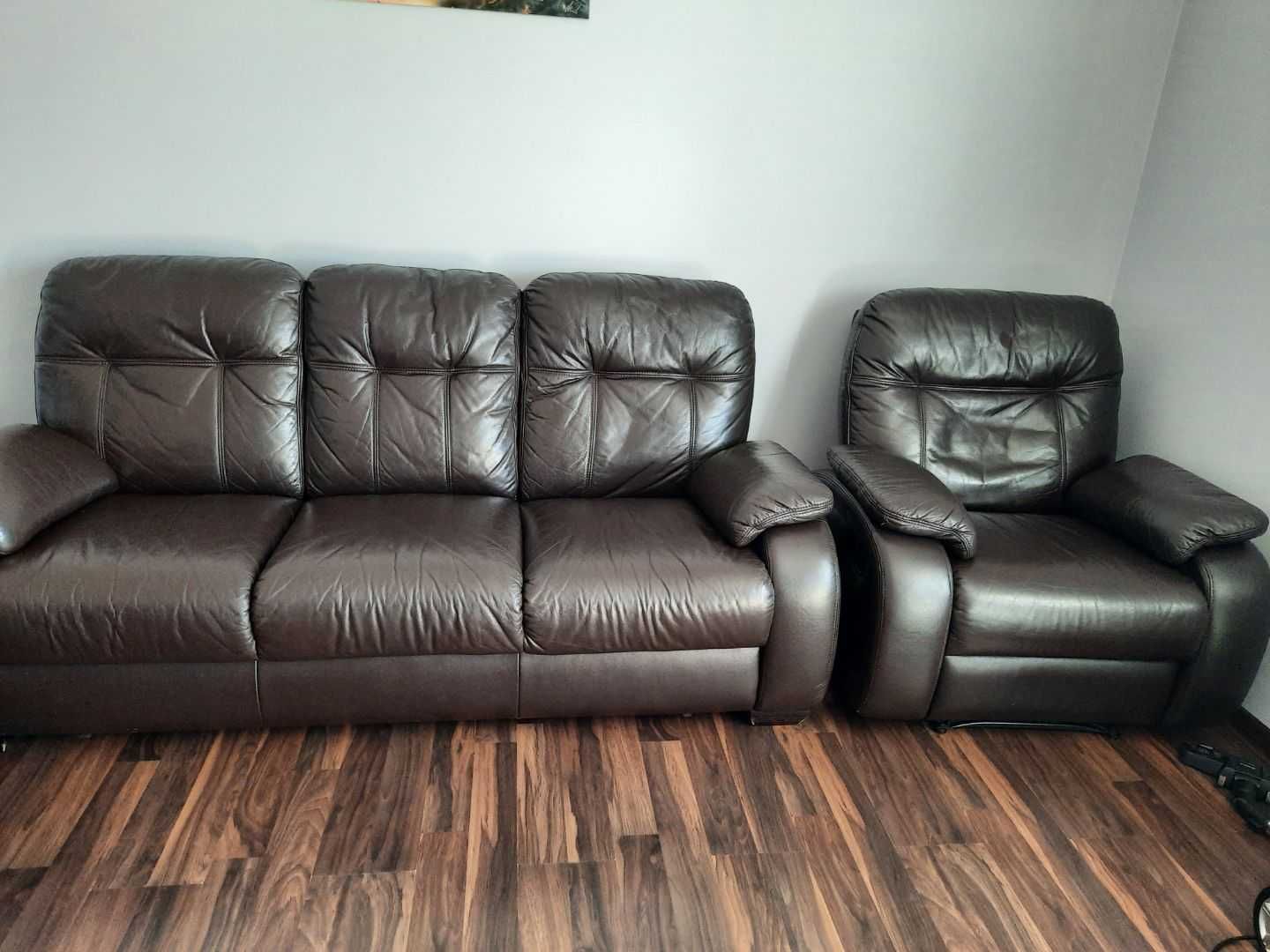 Tapczan Sofa Fotel Skora Zestaw 3+2+1 GALA MEBLE STAN BARDZO DOBRY