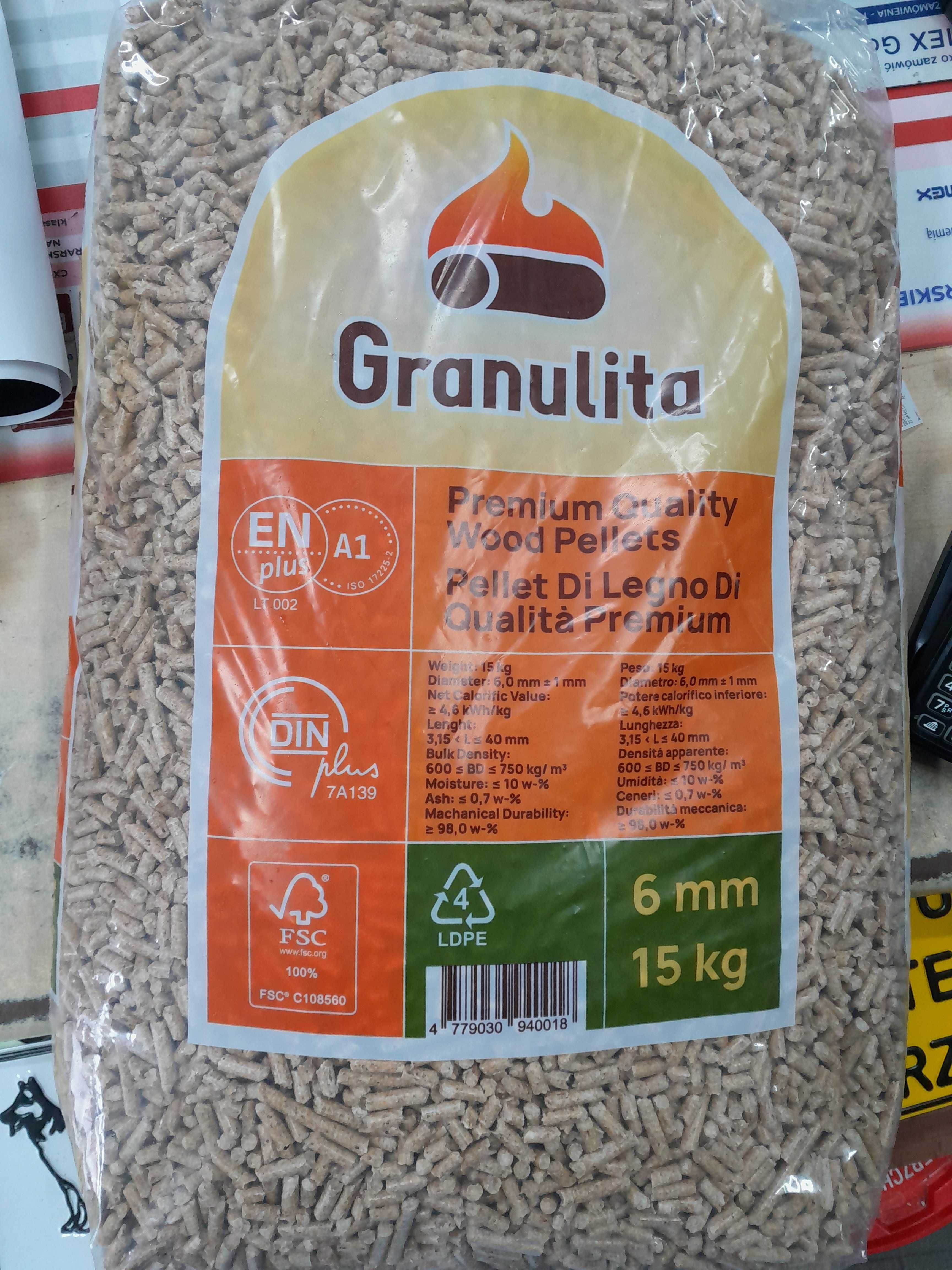 Pellet drzewny PREMIUM sosnowy 6 mm Granulita cert DIN EN plus A