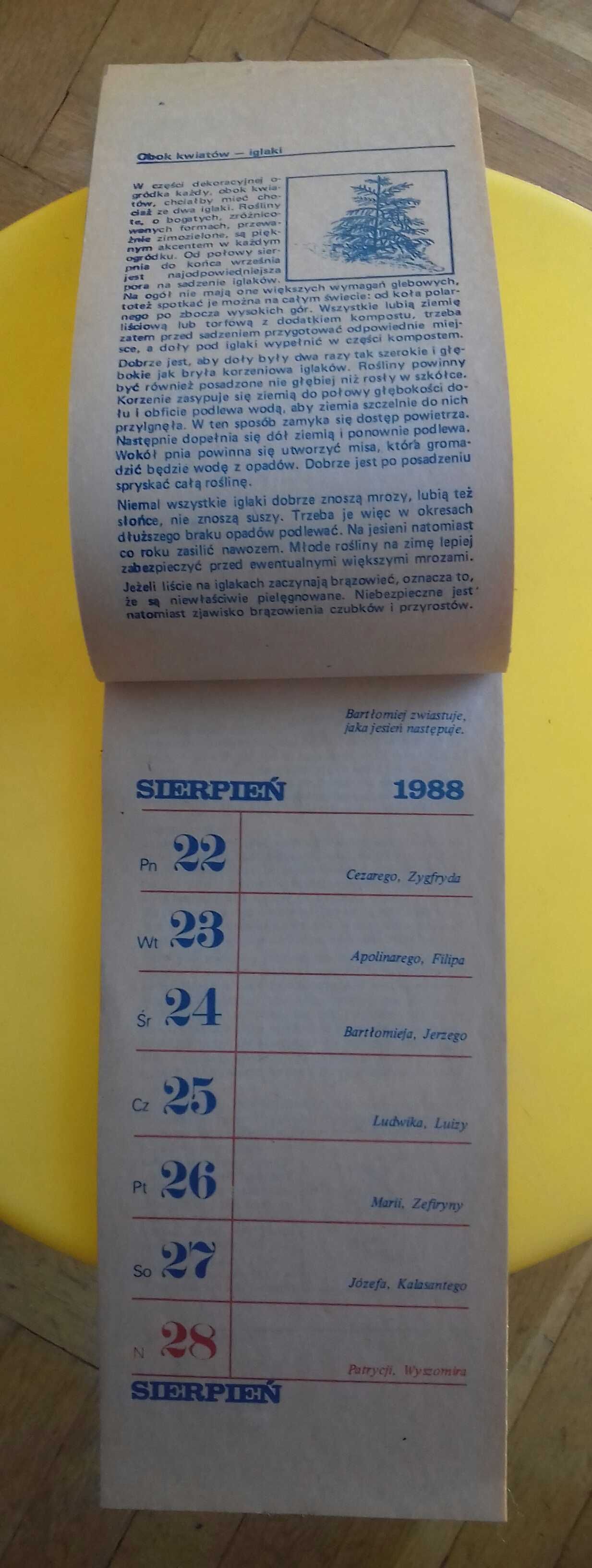 kalendarz działkowca z 1988 r.