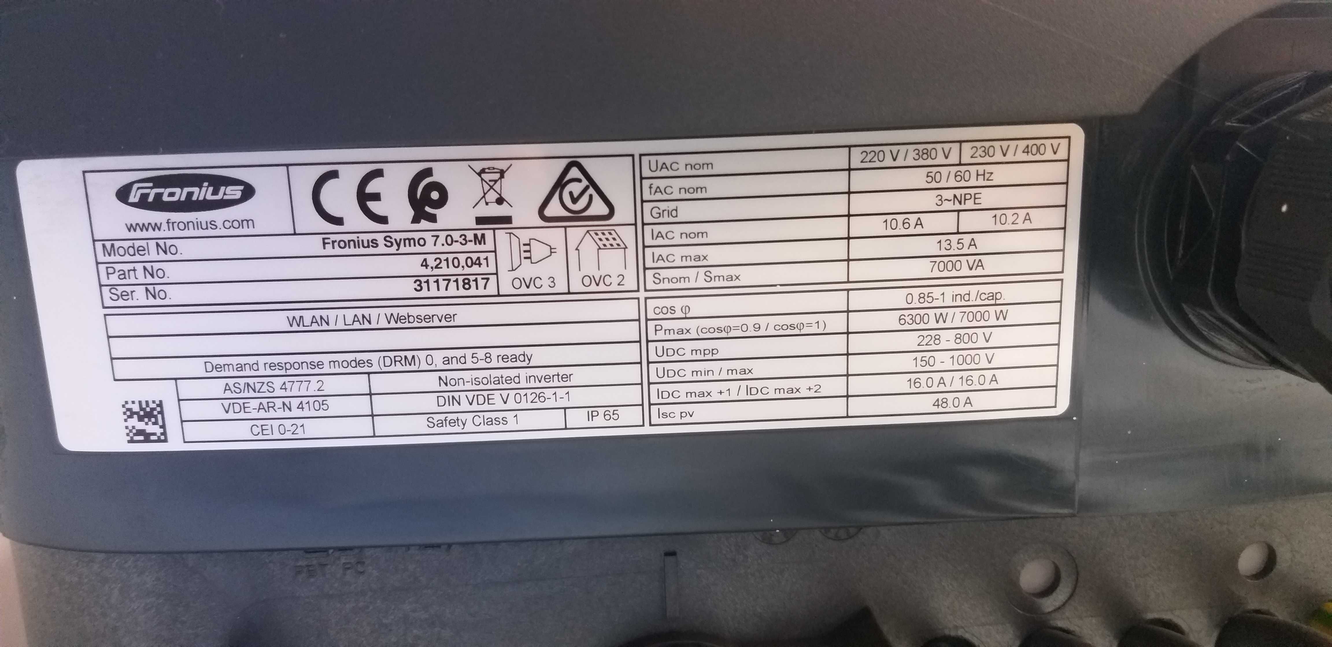 Fronius symo 7.0-3M na gwarancji