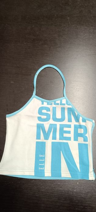 Top de Verão, para menina de 4 anos. Cor azul e branco.