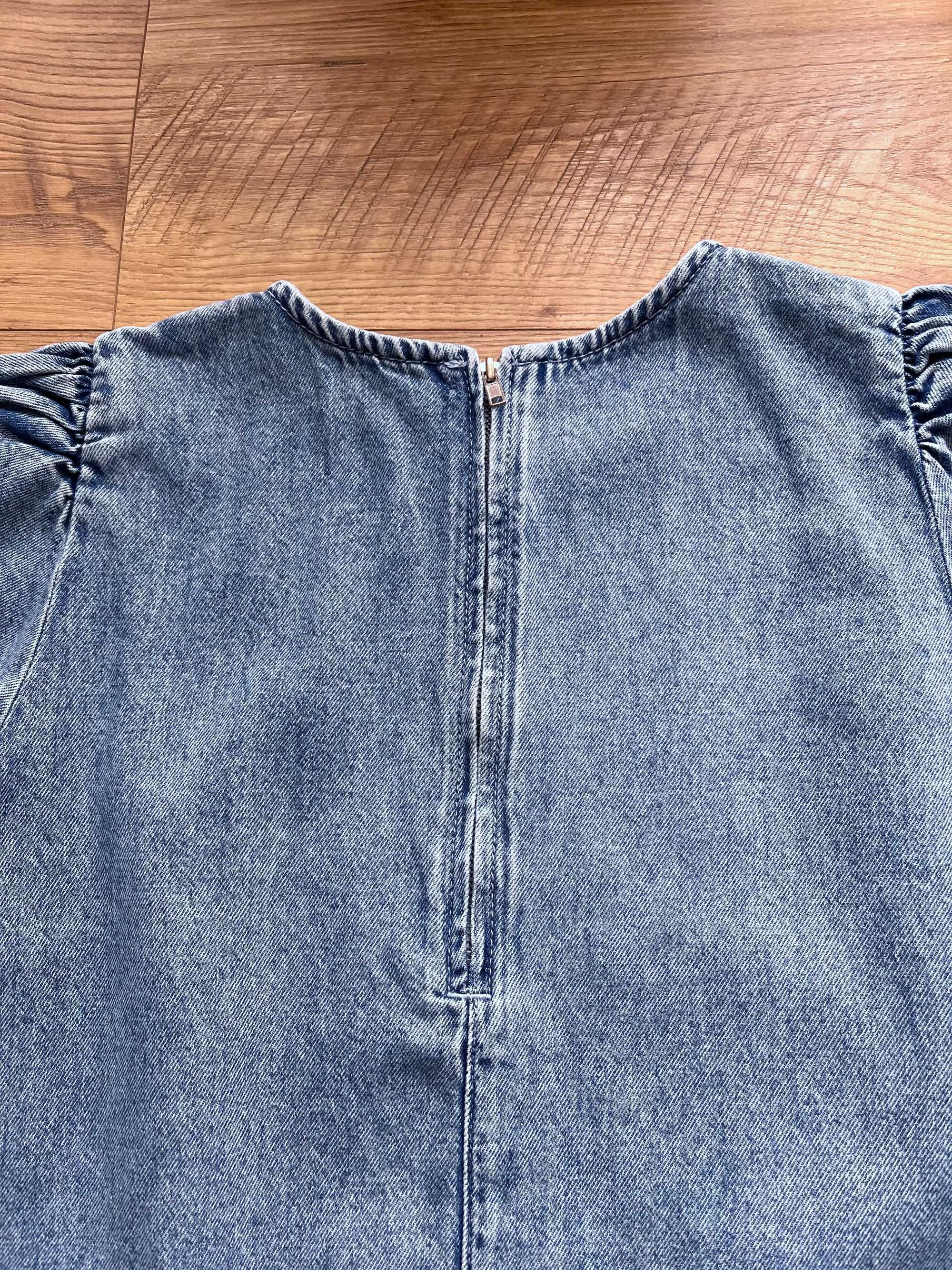 Sukienka Sinsay 36 S jeans jeansowa niebieska bufki krótki rękaw