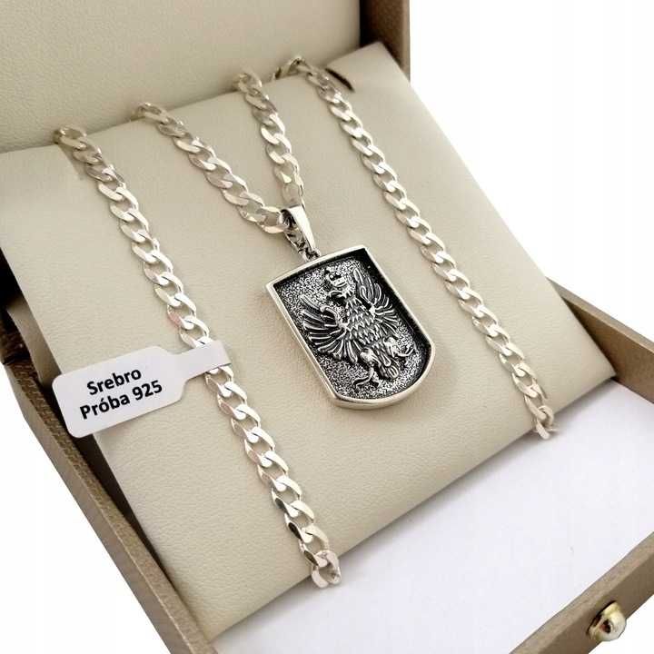 Srebrny łańcuszek pancerka+medalik orzeł 50cm pr.925 GWARANCJA PREZENT