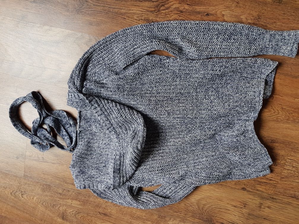 Sweter rozpisany granatowy z kapturem H&M