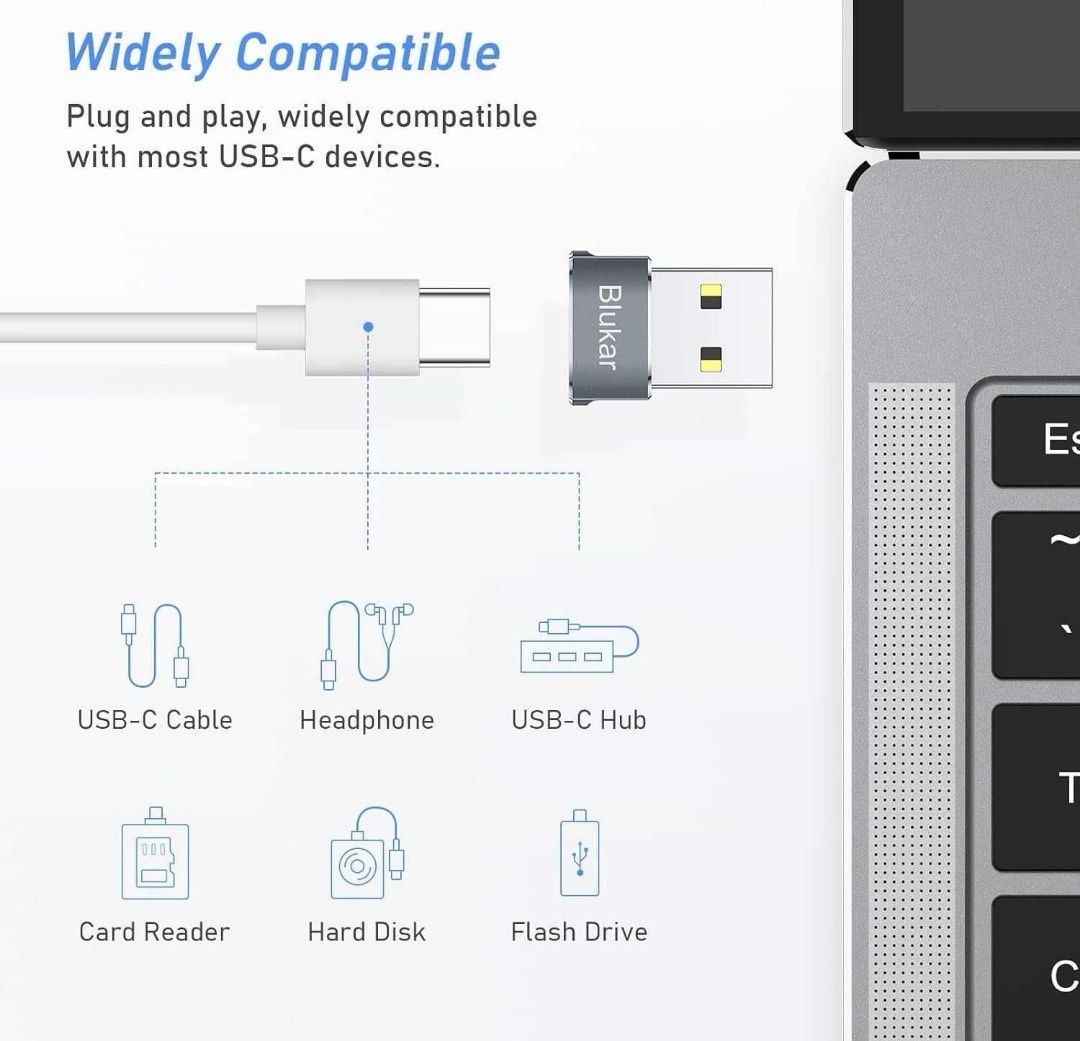 Blukar Adapter gniazda USB C na USB, [3 sztuki] Typ C na USB,