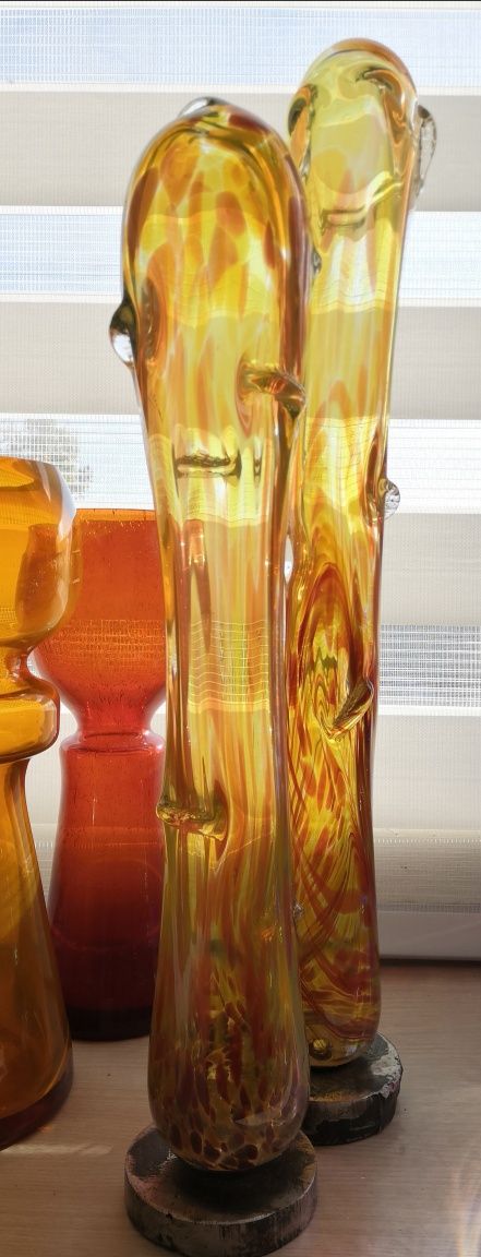 PRL szkło artystyczne kolorowe rzeźba forma szklana huta