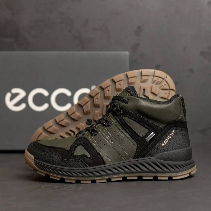 Зимові кросівки чоловічі на хутрі шкіряні ECCO GTX 40-45р Khaki Black