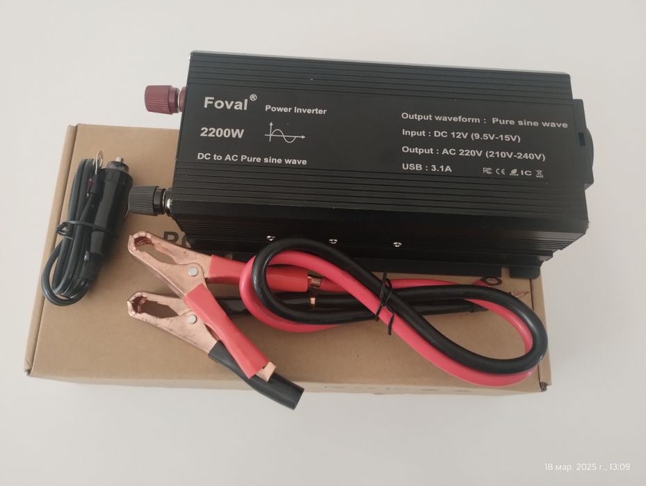 Інвертор Foval 2200w чиста синусоїда, 12-220