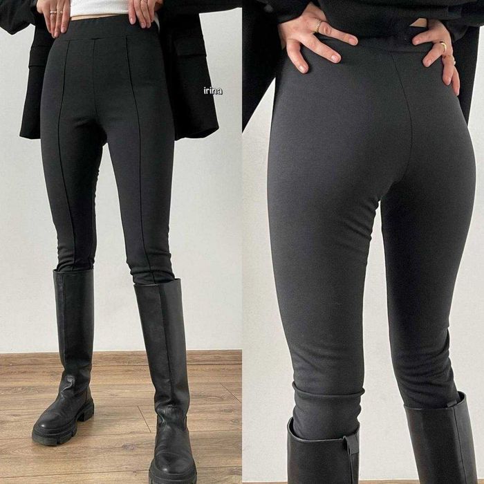 Базові жіночі трикотажні теплі лосини НА ФЛІСІ лосіни з перестрочкою