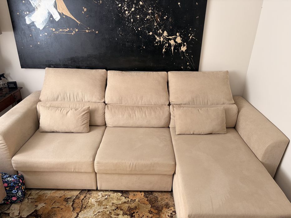 Sofá-cama de 3 lugares com chaise longue impermeável