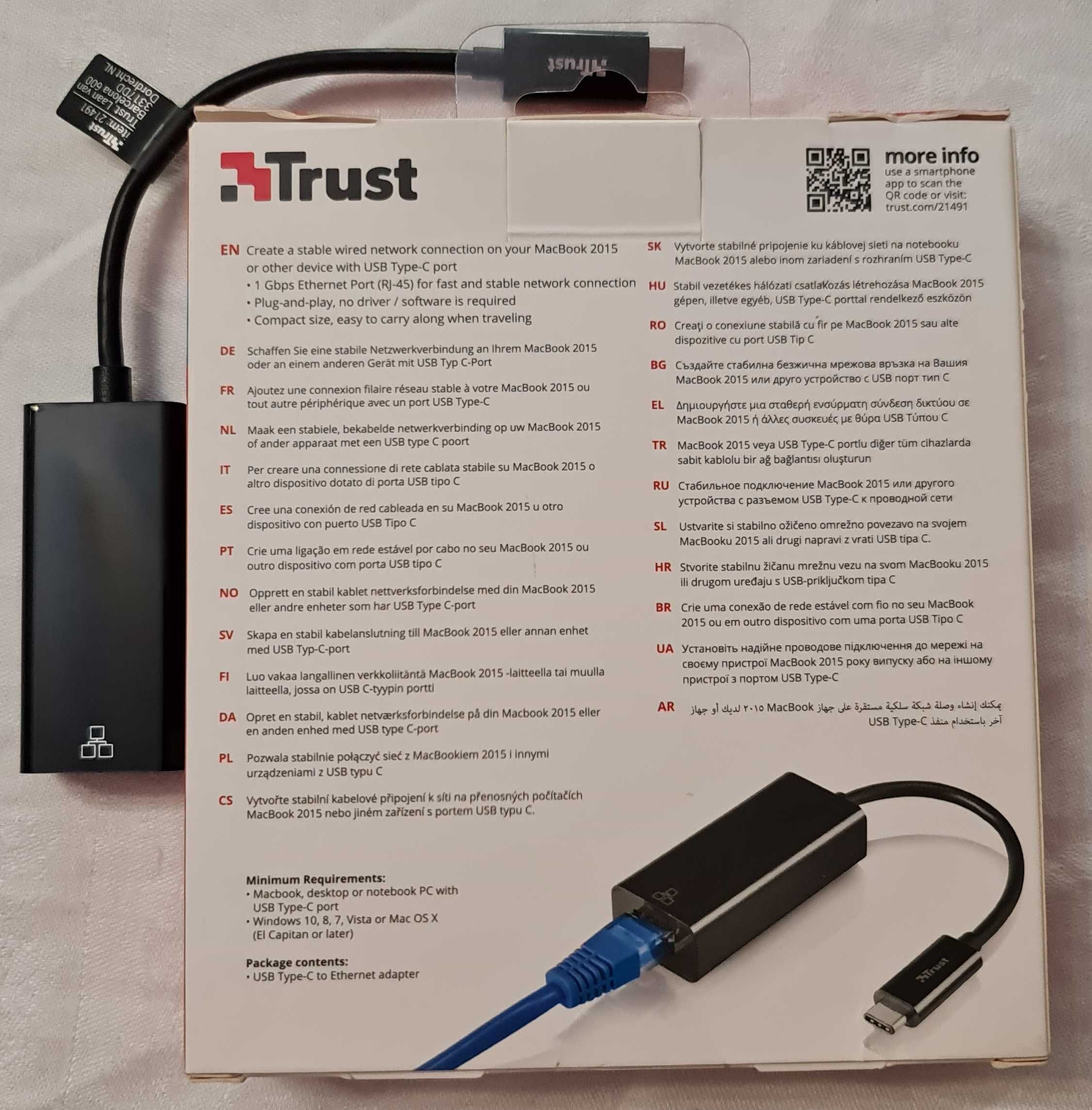 Adaptador de rede usb-c para RJ45 da Trust