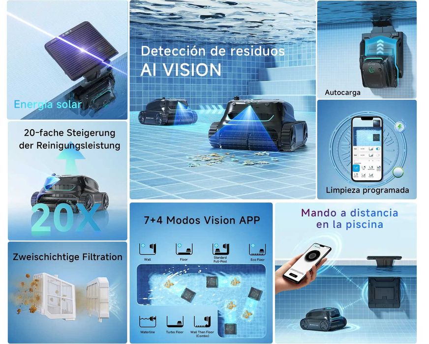 Robot de Piscina a Bateria Solar WYBOT S2 Solar VISION