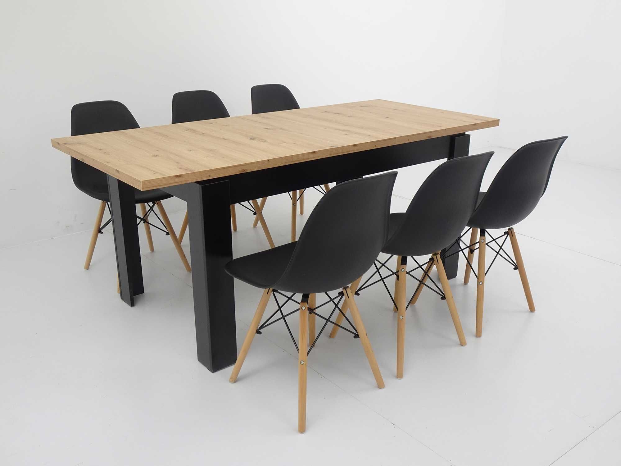 Zestaw 5 krzeseł SL Czarne + stół C-8 DĄB ARTISAN 80x140/180 cm