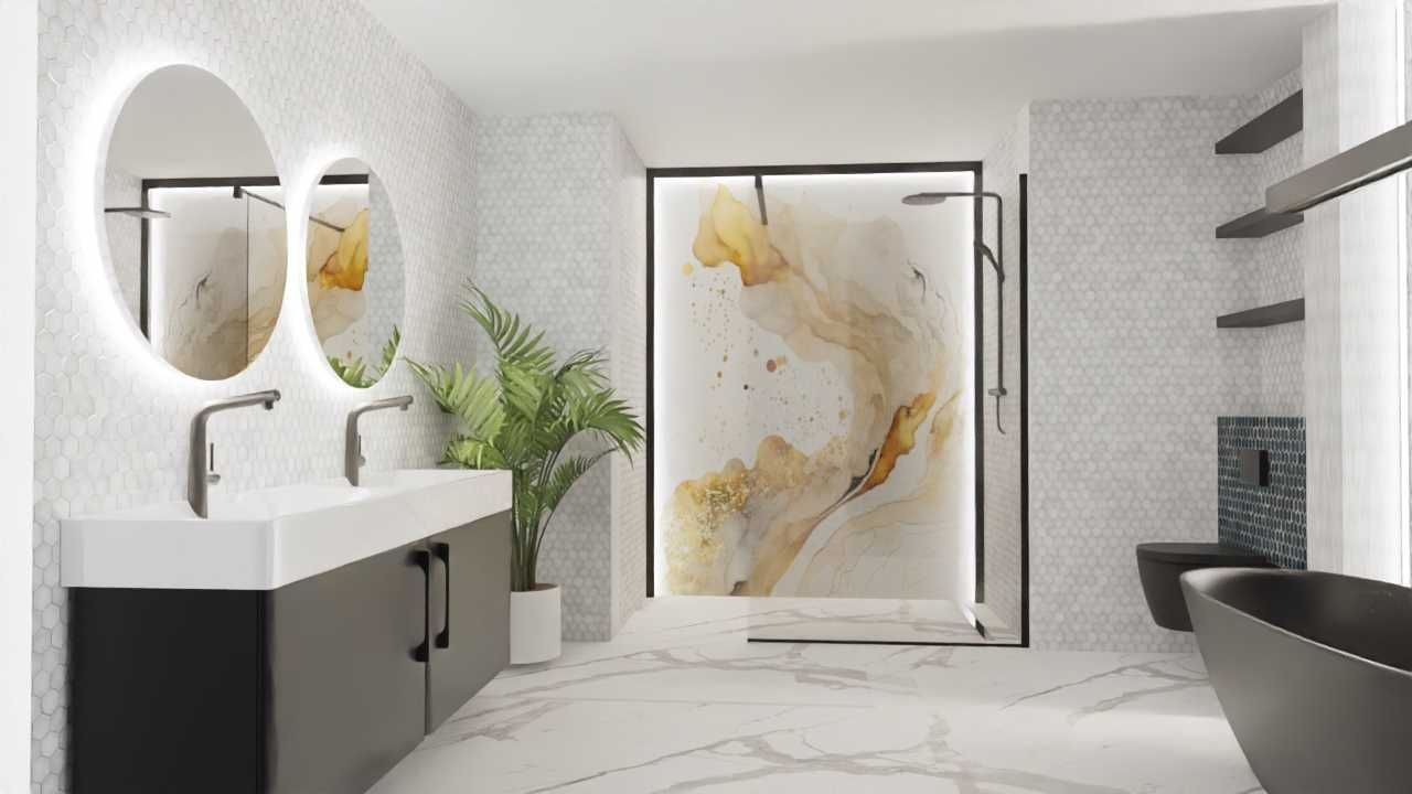 Panel ścienny wpuszczana wklejana ściana w prysznicu -SZKŁO HARTOWANE!