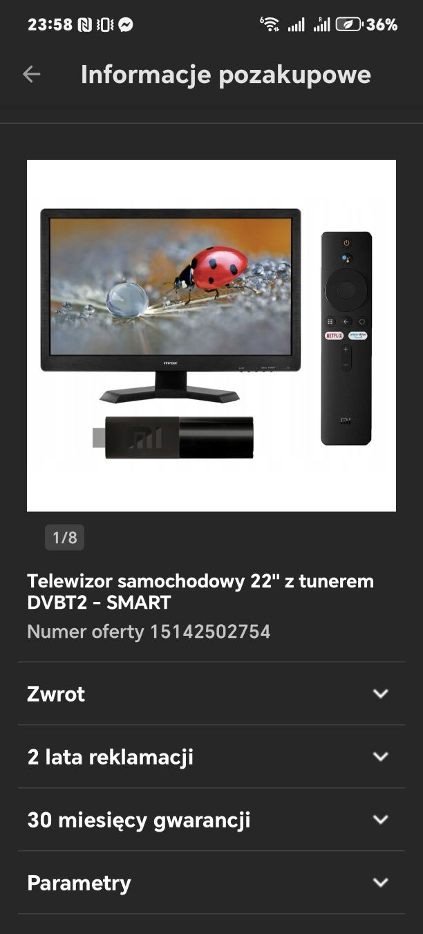 Telewizor NVOX 22 cale z tunerem DVBT2 - SMART WiFi plus antena