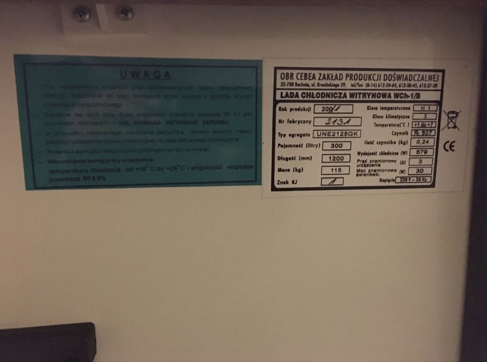 Lodówka, witryna z giętą szybą Cebea Bochnia WCh-1/B