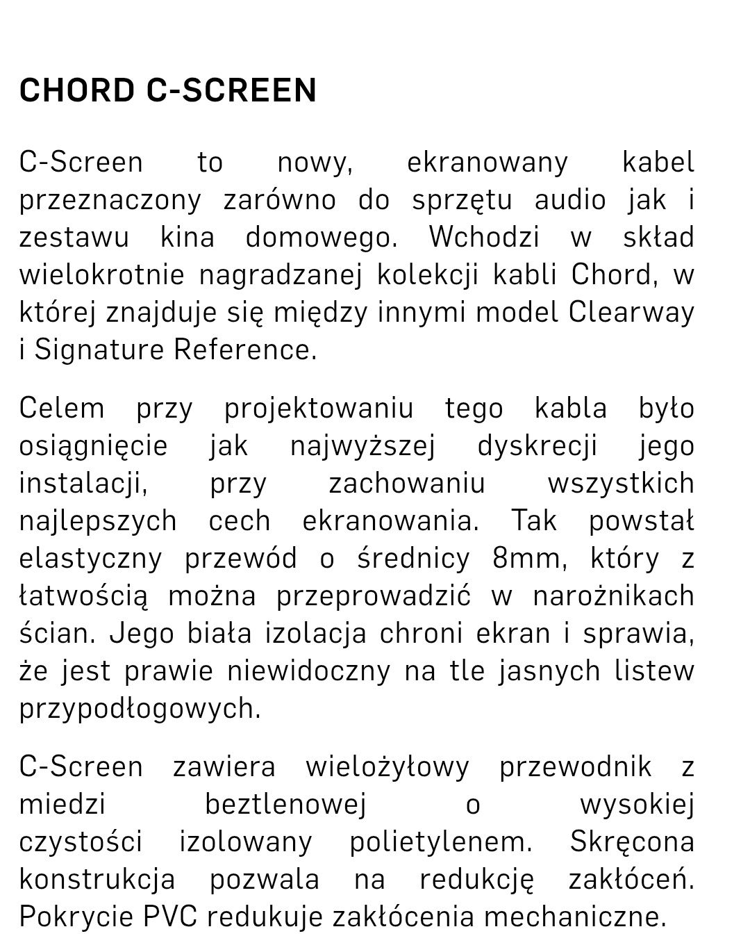 Kable głośnikowe Chord C-SCREEN  2x2.5 m