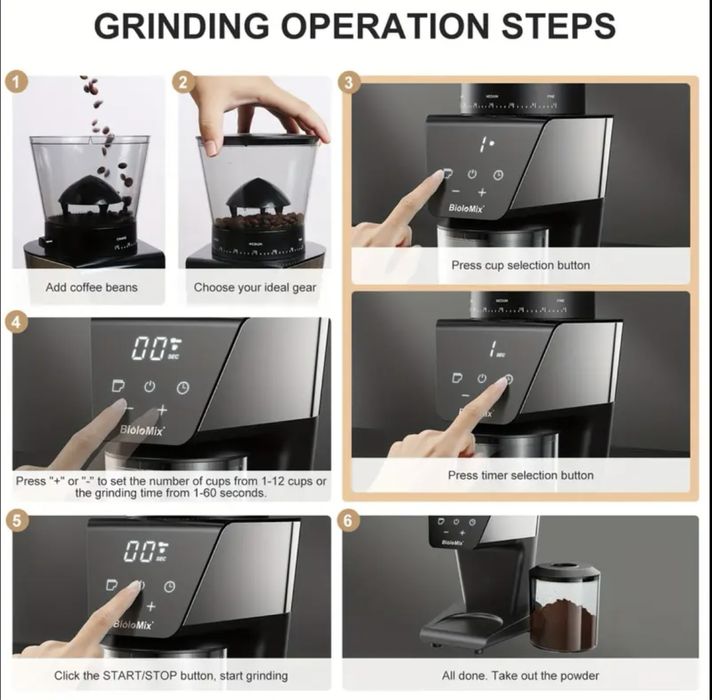 Biolomix Електрична кавомолка з цифровим таймером