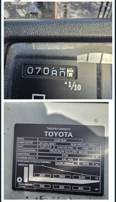 Wózek widłowy TOYOTA 5FG35 LPG przesuw + przedłużki wiedeł 2mb