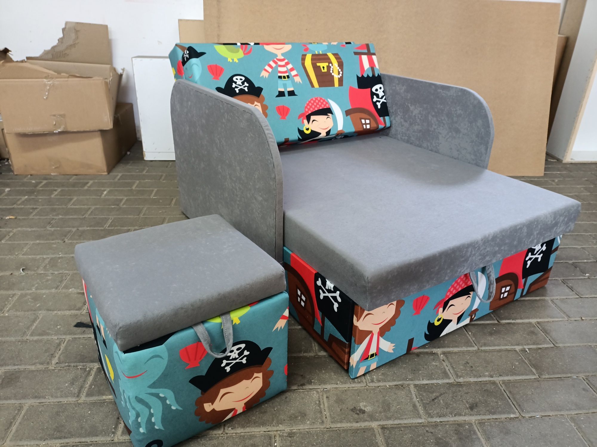 Sofa fotel amerykanka Kubuś dla dzieci z pojemnikiem na pościel