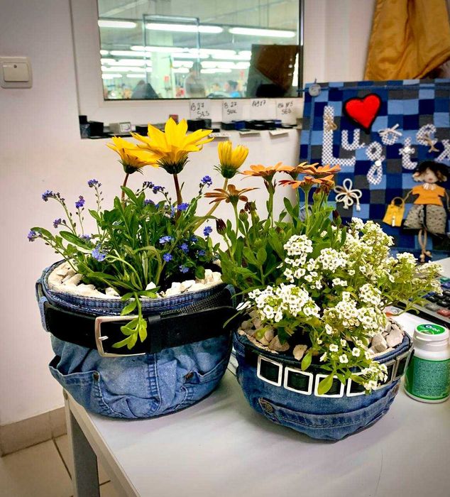 Кашпо под цветы, подарок, джинсовий  горщик  для квітів