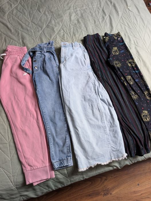 Szerokie jeansy baggy dresy legginsy spodnie dziewczynka 146 zestaw 5