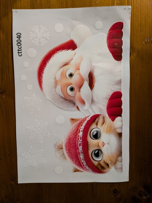 Naklejka Mikołaj z kotkiem, nowa