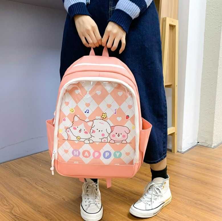 Школьный подростковый рюкзак, Набор 4в1 - Цвет розовый