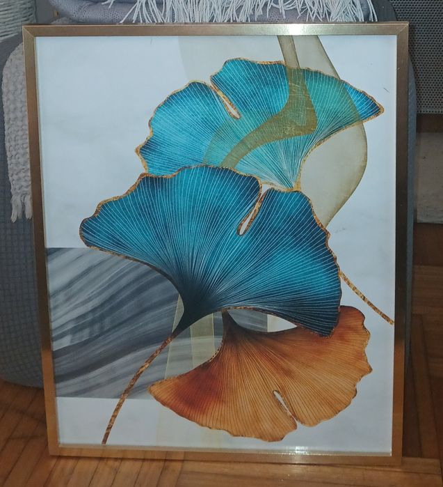 Quadro 40x50 Impressão em tela gingko bilboa com moldura dourada