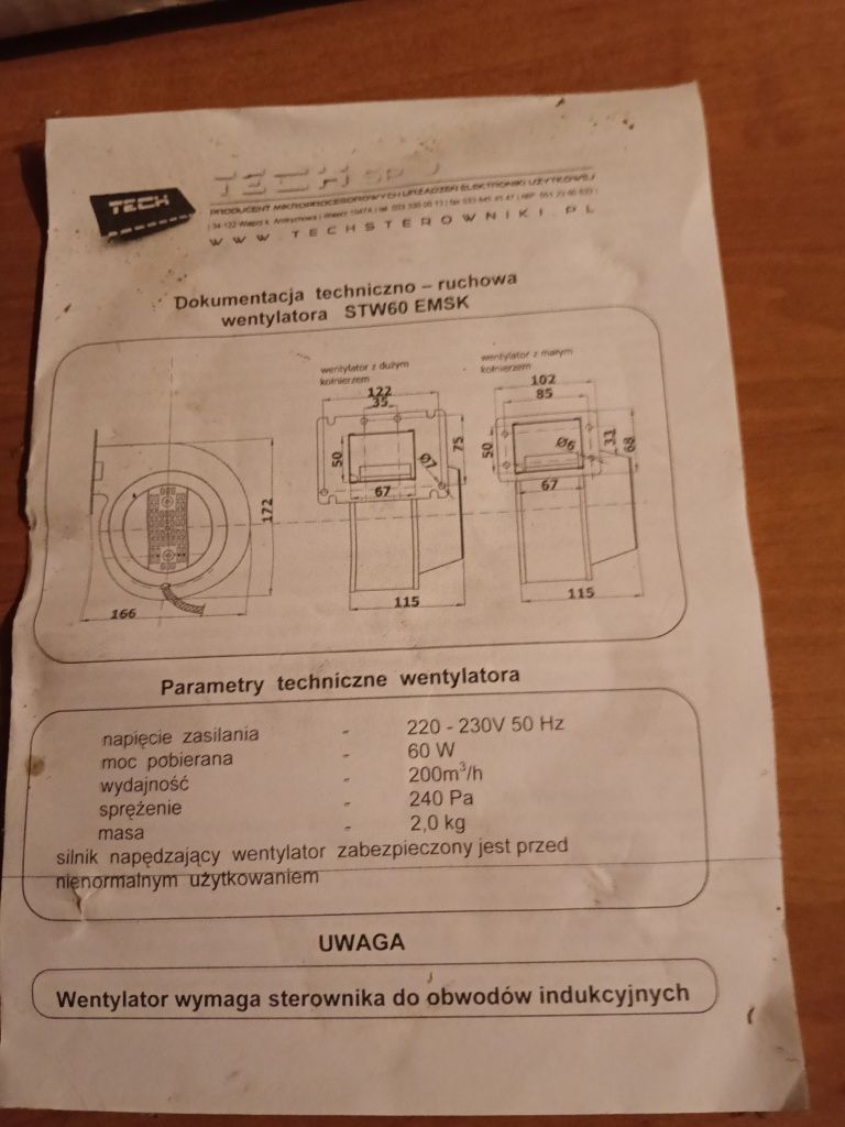 Wentylator nadmuchowy.