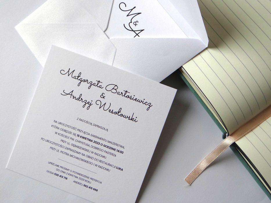 Zaproszenia ślubne + koperta (personalizowane)