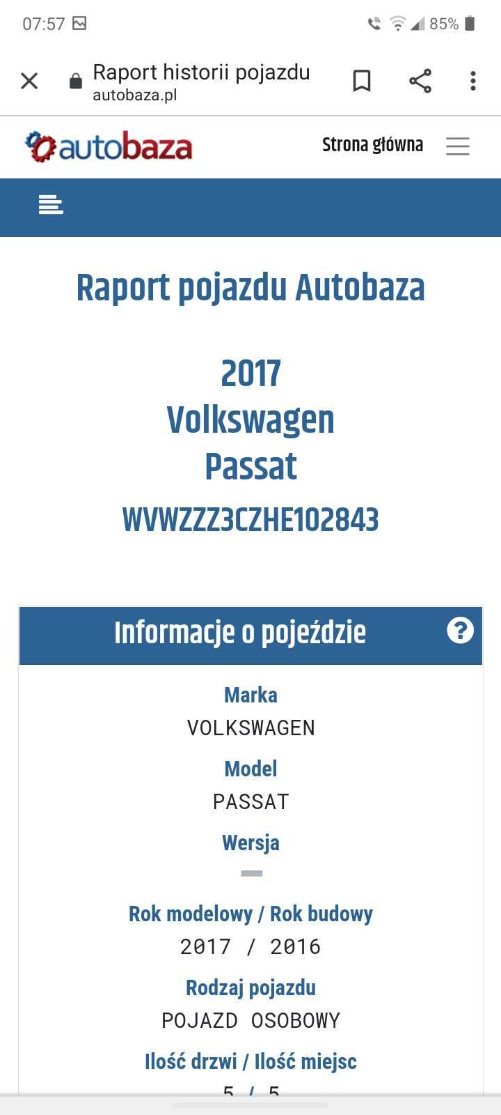 VW Passat B8 1.6tdi Variant. z listopada 2016r stan bardzo dobry !!