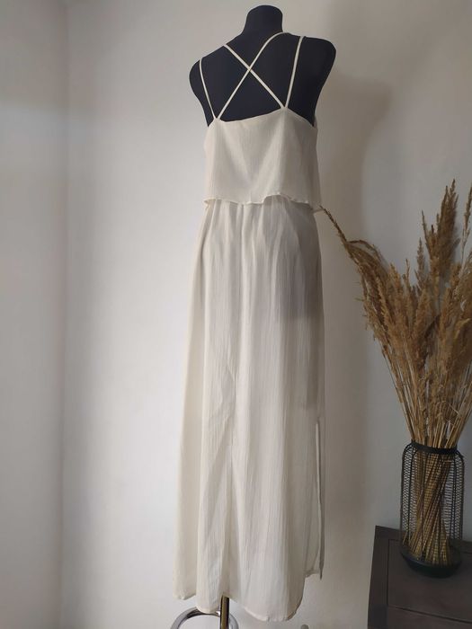 Esmara Sukienka maxi Biała Kremowa Na ramiączkach Hippie Boh 40