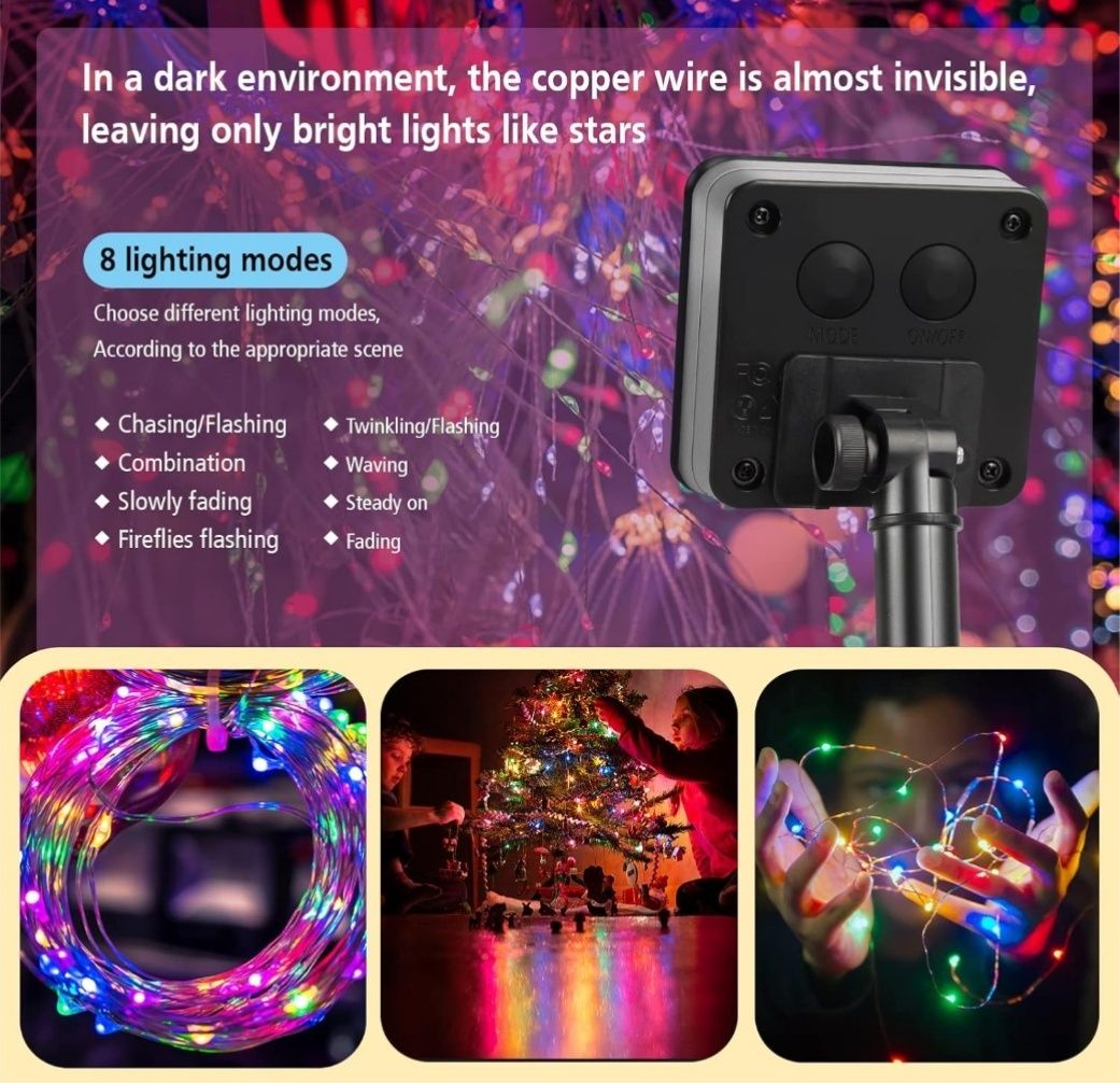 Girlanda świetlna 2 x 12 m. 120 LED, 8 trybów, IP65